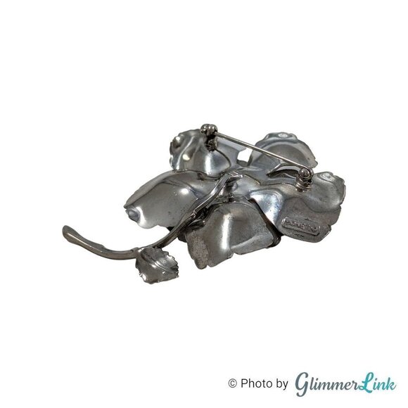 Vintage 70s Monet Textured Rose Silver Tone Brooch - Picture 6 of 8